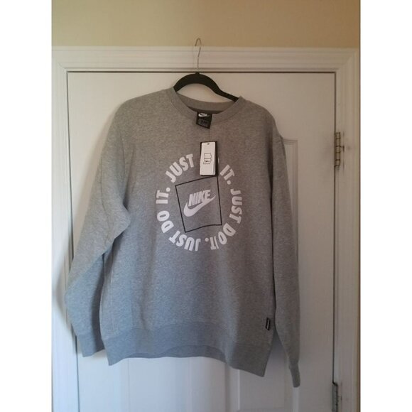 𝅺nike Just Do It Fleece Crew Men's Dark Grey Heather Sweatshirt - Picture 10 of 12